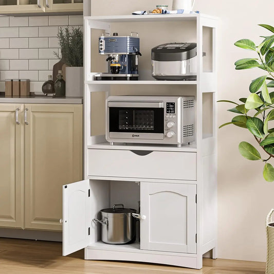 XMSJ Freestanding Kitchen Pantry Cabinet With Microwave Space And Drawer