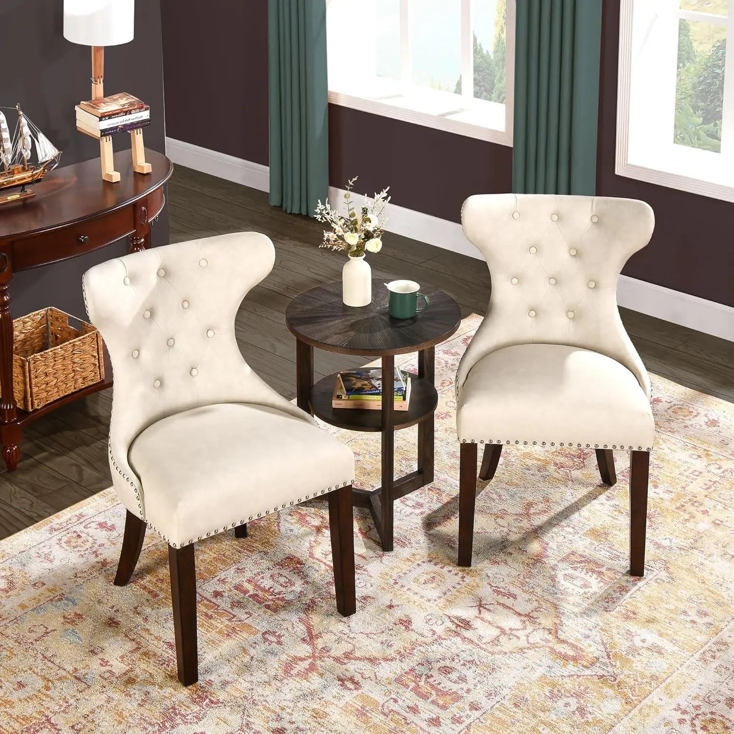 Upholstered Modern Dining Chairs Set Of 2 Button Tufted Leather