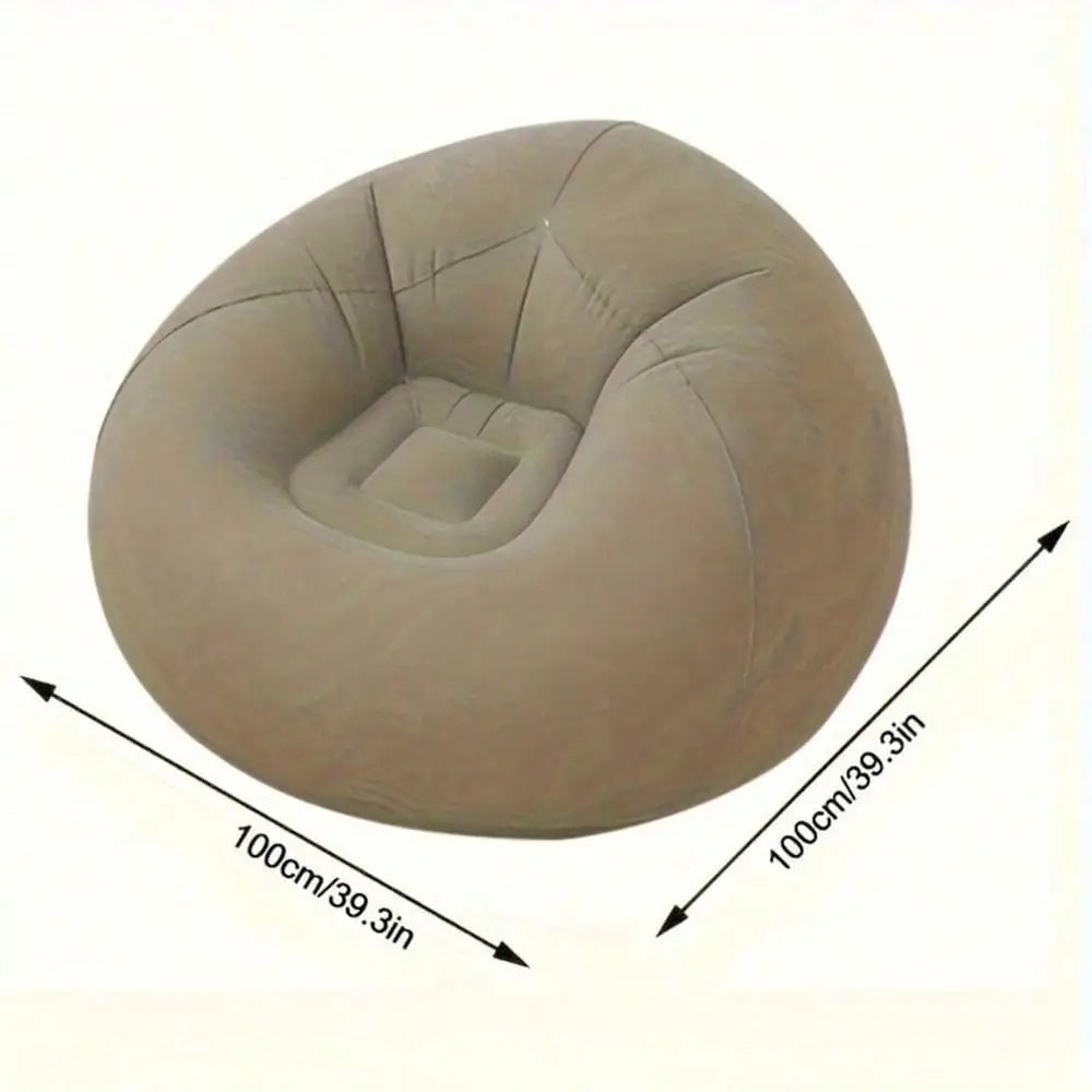 Blue Round Inflatable Single Sofa Chair, Comfort Inflatable Bean Bag Lounger For Indoor, Camping & Picnic