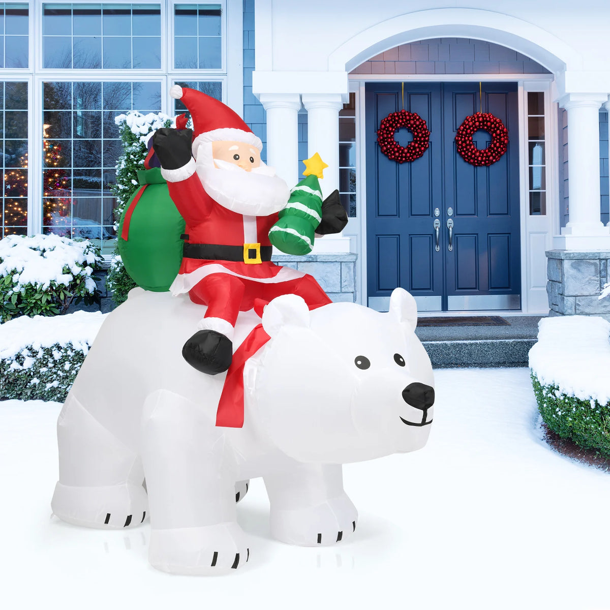 LIFEZEAL Inflatable Santa Riding Polar Bear Christmas Decoration