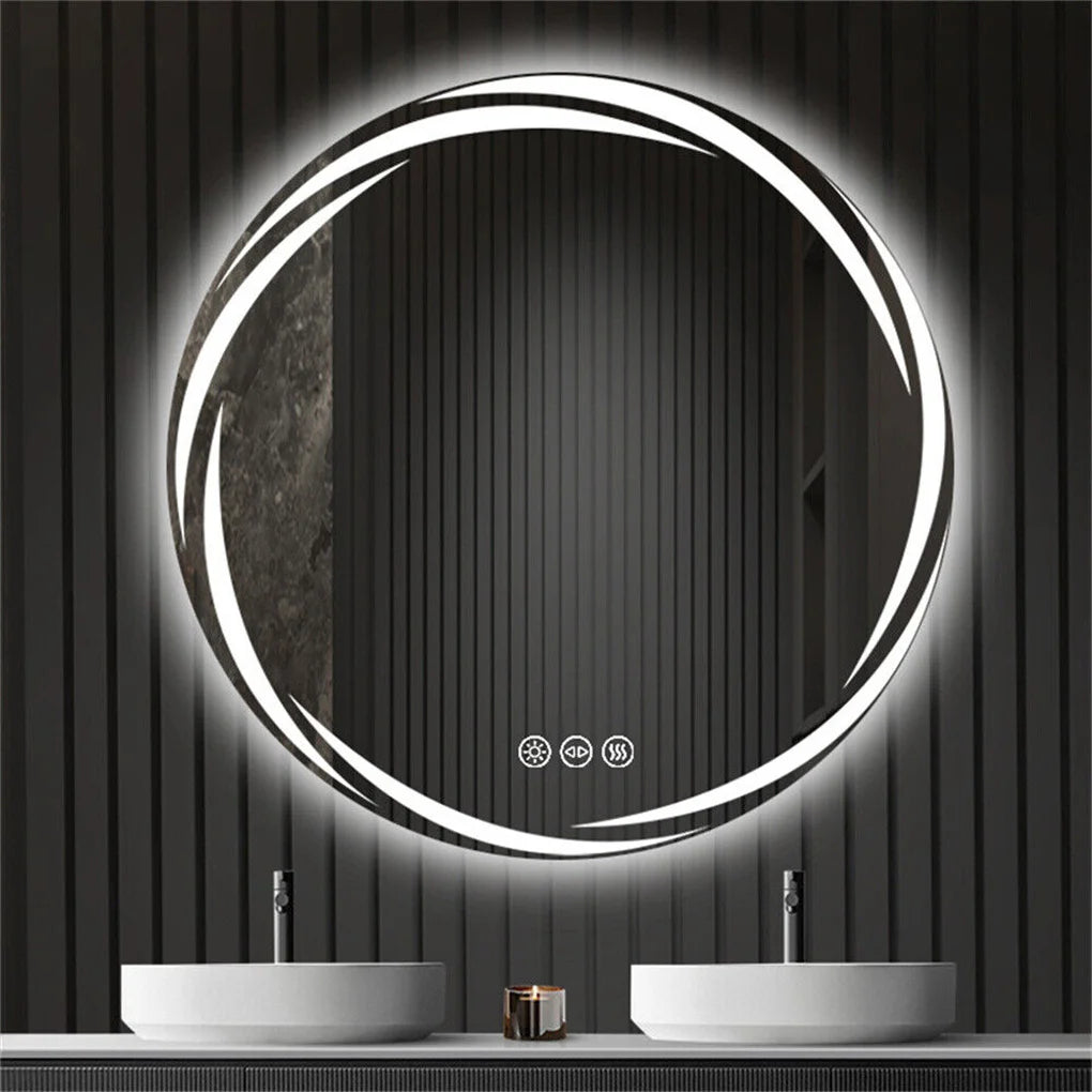 Anti Fog LED Round Bathroom Mirror Shatterproof Three Color Lights
