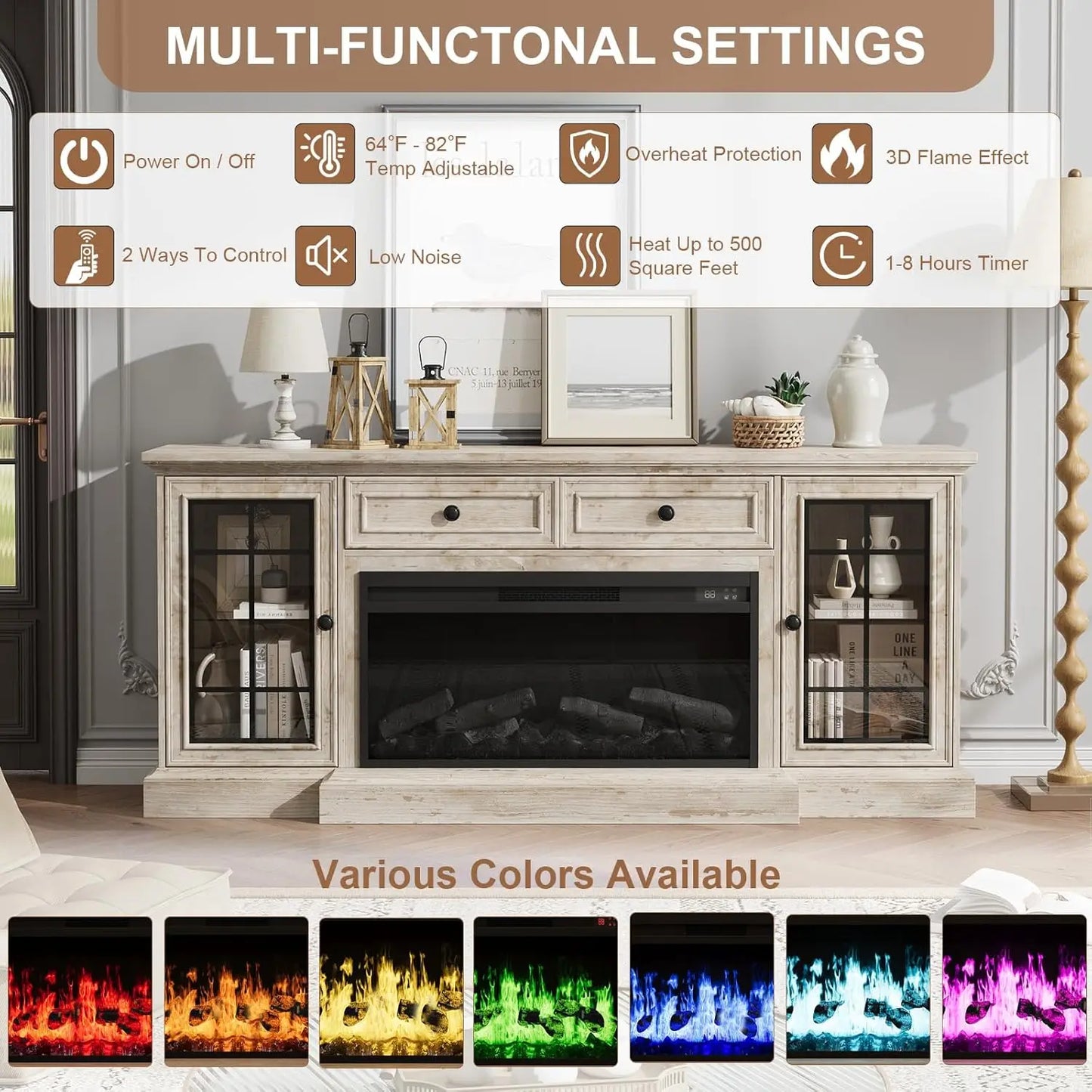 Fireplace TV Stand Modern Entertainment Center With LED Lights