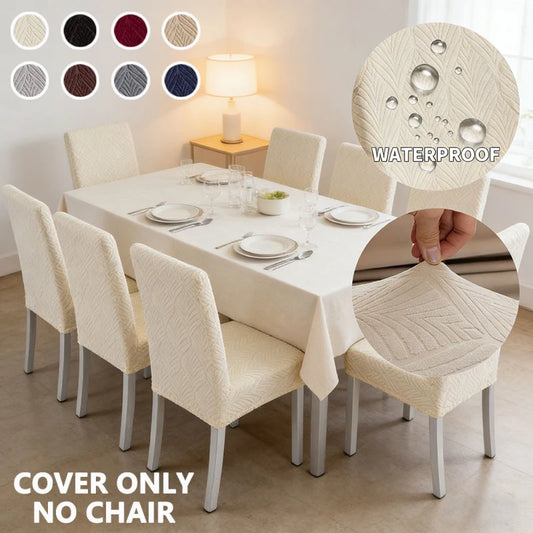NONECN 6 Piece Leaf Pattern Jacquard Elastic Chair Slipcovers