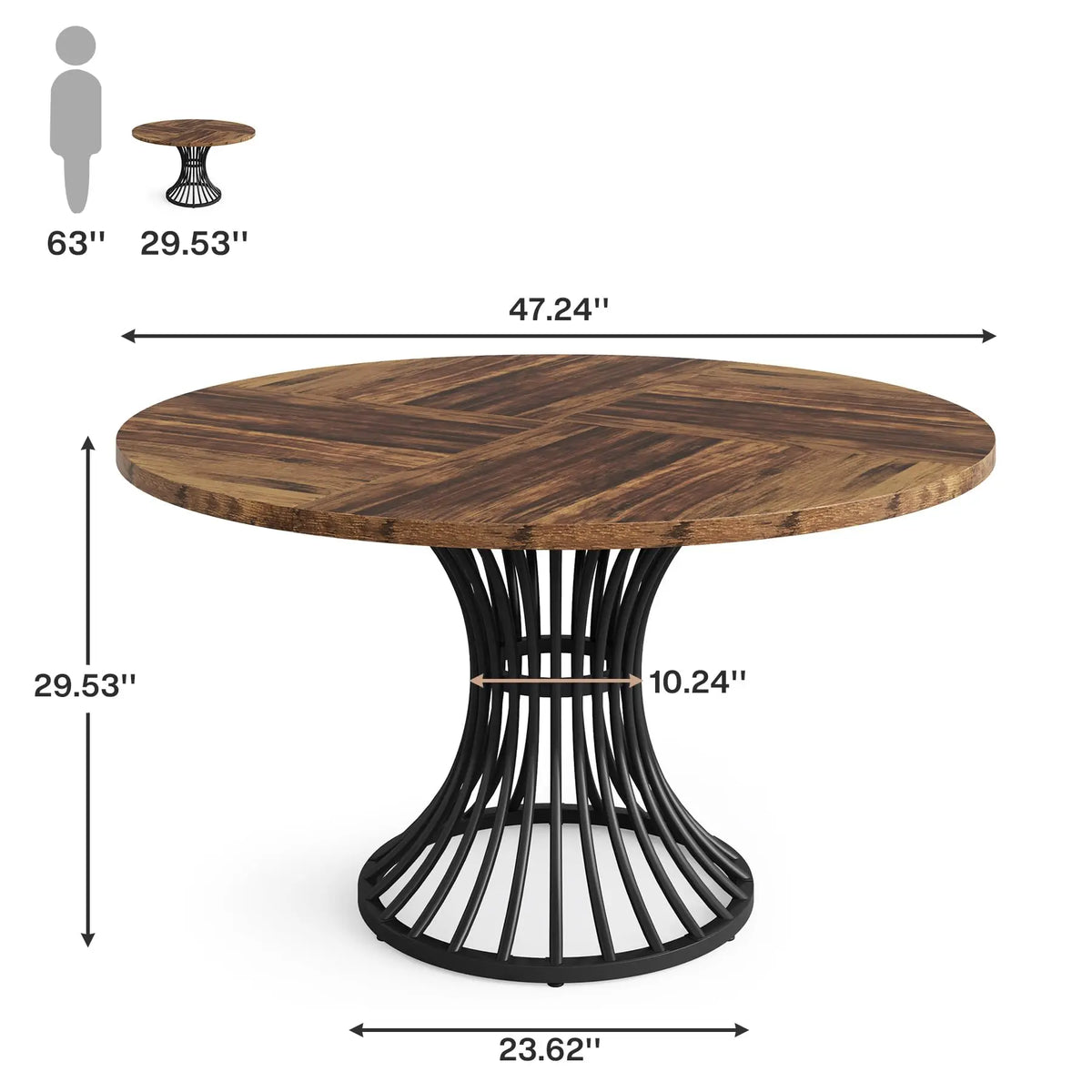 Tribesigns Industrial Round Farmhouse Dining Table For Home