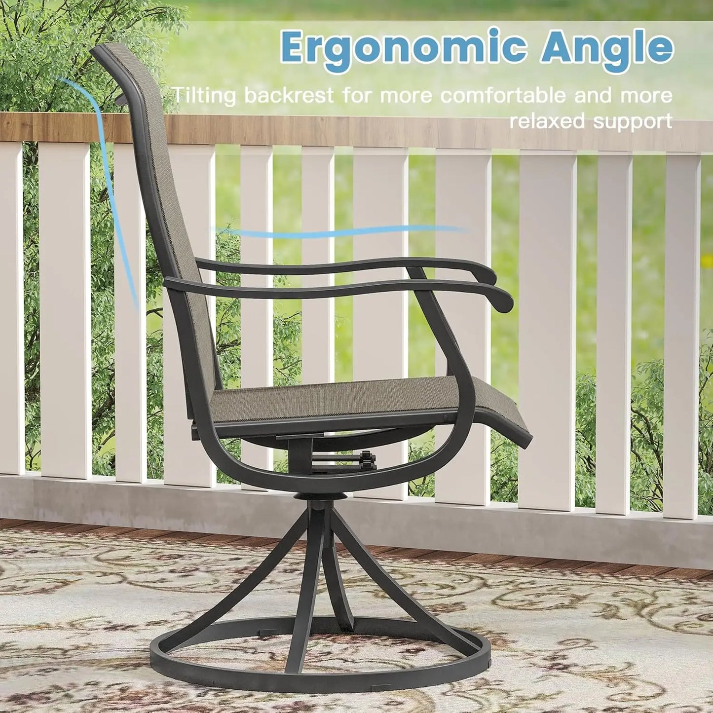 Outdoor Patio Dining Set With Four Textilene Swivel Chairs And Round Table