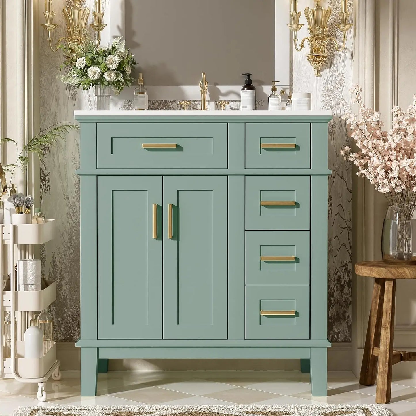 30" Bathroom Vanity with Ceramic Sink, Modern Freestanding Storage Cabinet with Sink Suite Set, Soft Closing Door,, Custom