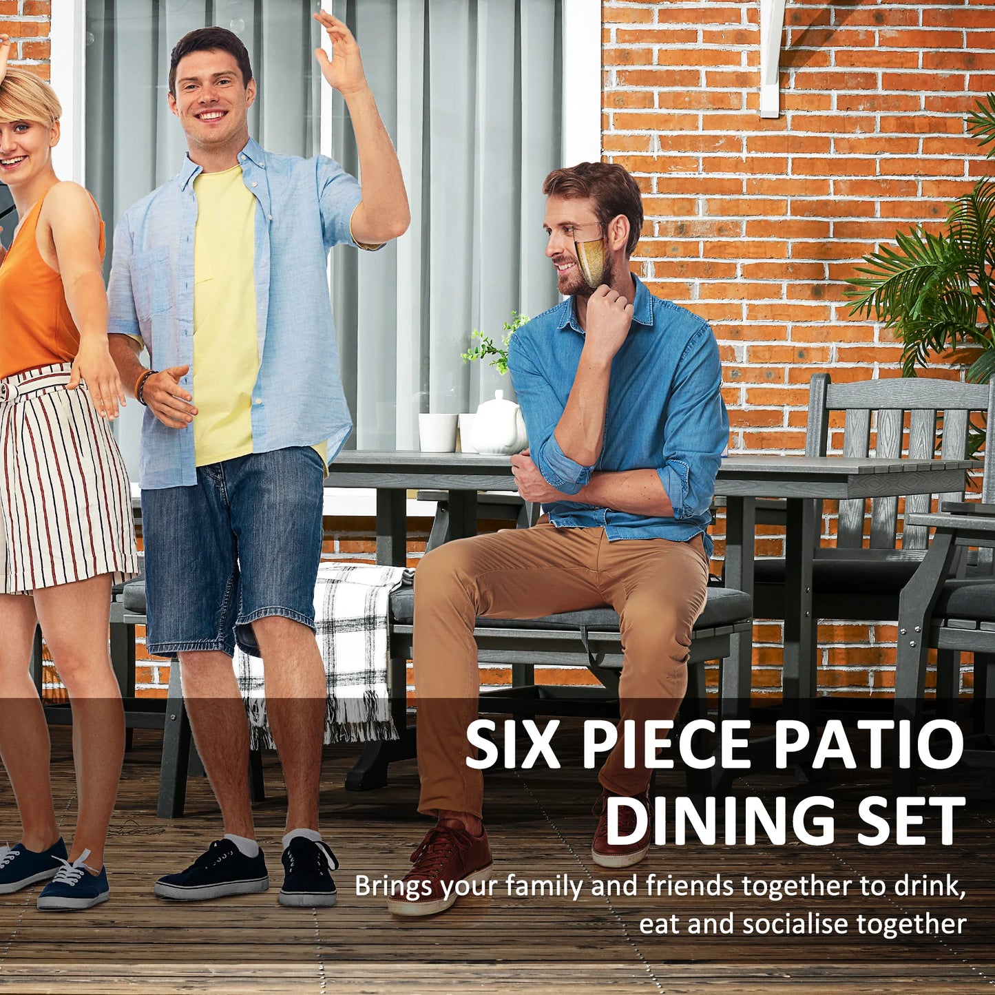 Outsunny Patio Dining Set with Umbrella Hole and Cushions