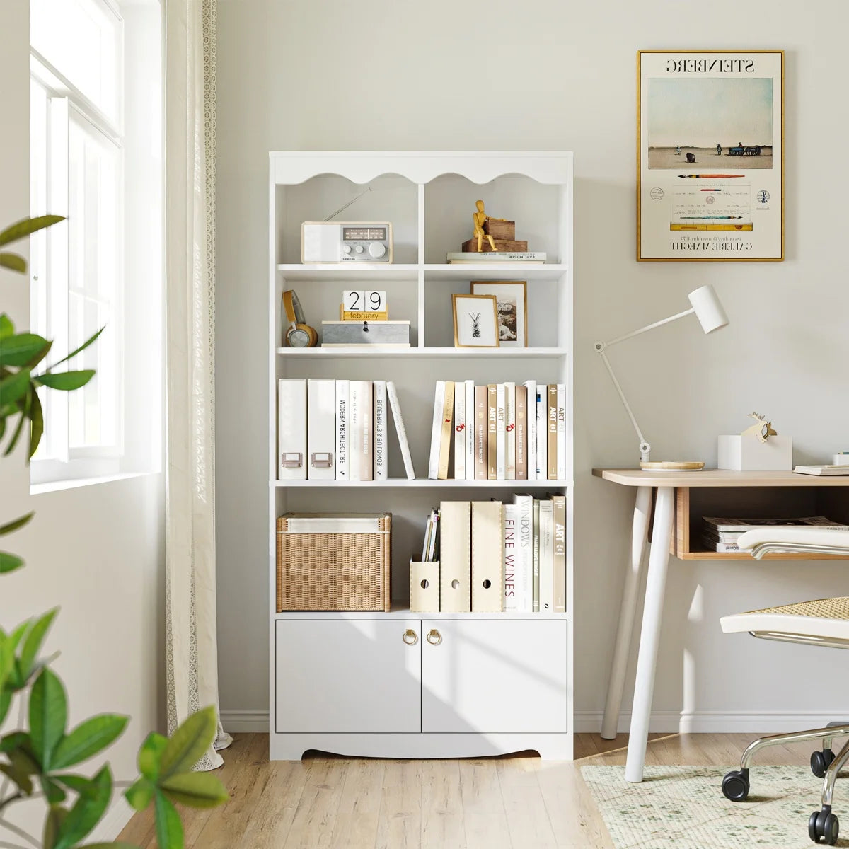 5-Tier Open Bookcase Tall Modern Bookshelf  Wood Display Floor Bookshelf Storage Organizer Shelf for Bedroom Living Room Office
