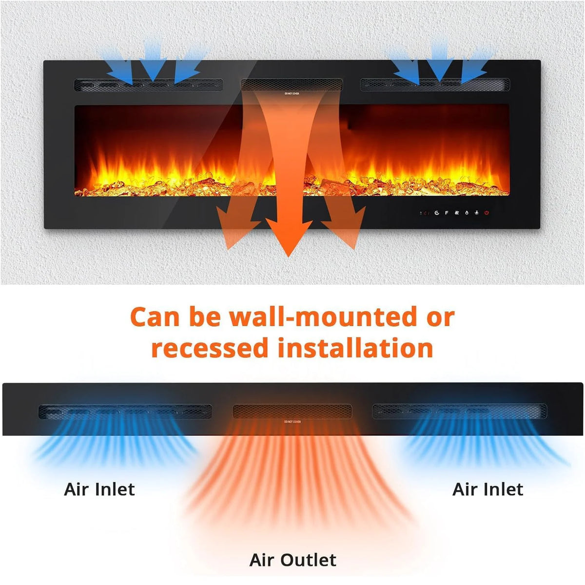 4/50/60inch Electric Fireplace 120V/1500W Heating 12 Flame Effect Remote Control Touch Screen Fireplace, 3D Wall Mount