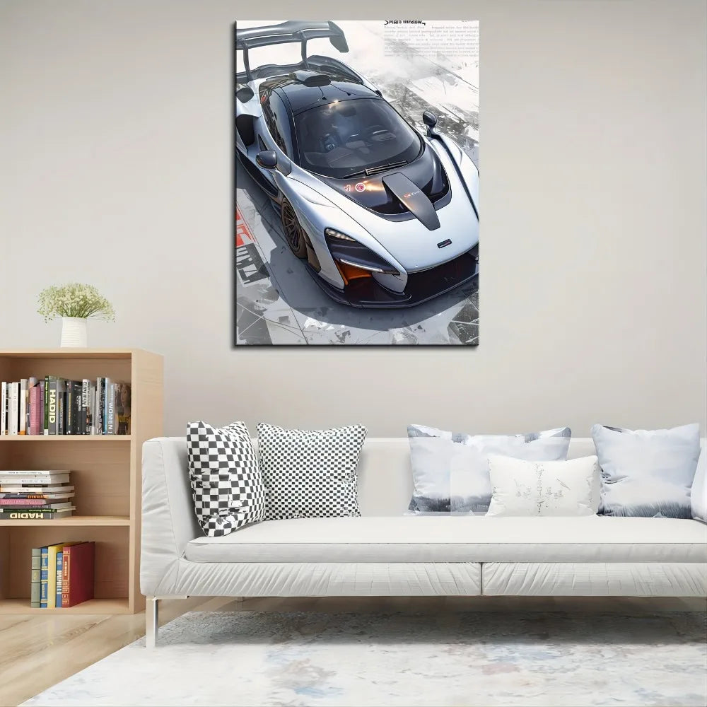 Car lovers gift wall art frame painting and stretch HD wall trim painting, 1.5 inch thick pine solid wood frame