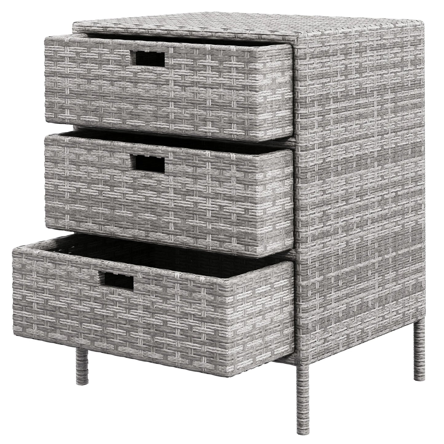 32" Poolside Garden Rattan Wicker Storage Cabinet Organizer with 3 Drawers