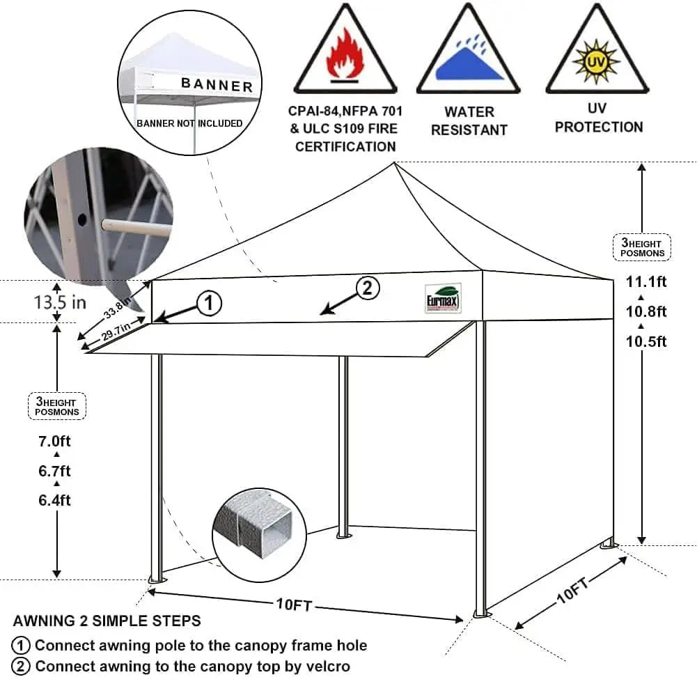 Pop Up Canopy Tent With Removable Sidewalls And UV Protection