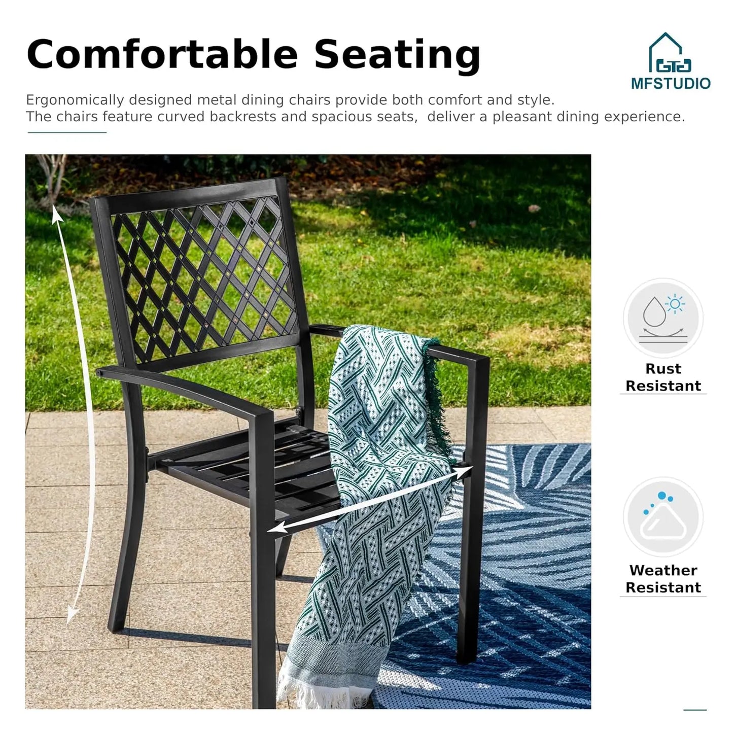 Round Outdoor Dining Set Wrought Iron 5 Piece Table & Chairs with Umbrella Hole for Deck Backyard Poolside Garden, Custom