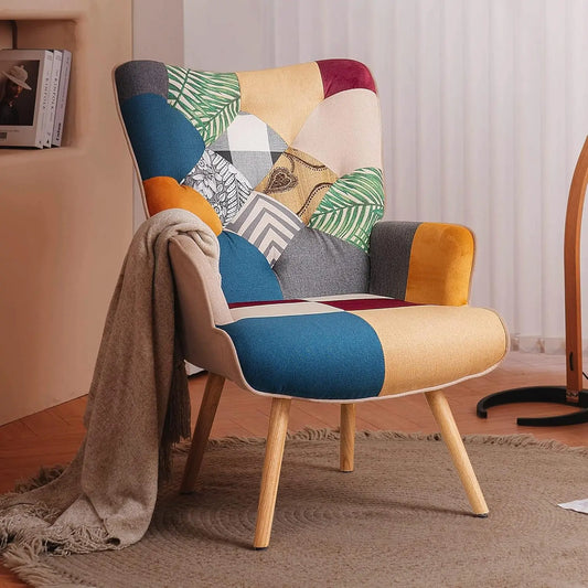 MOYU Modern High Back Living Room Accent Chair Plaid Upholstery