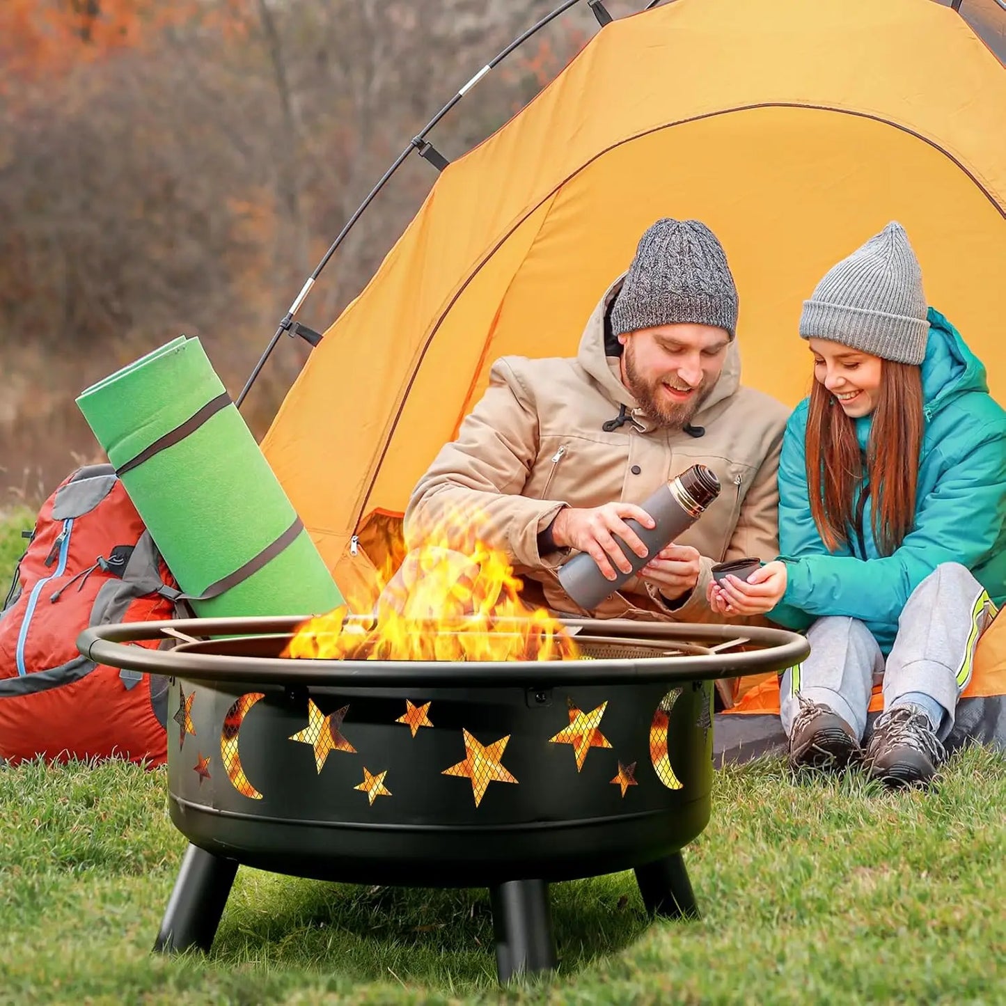 Fire Pit Star Moon Design Outdoor Metal Wood Burning