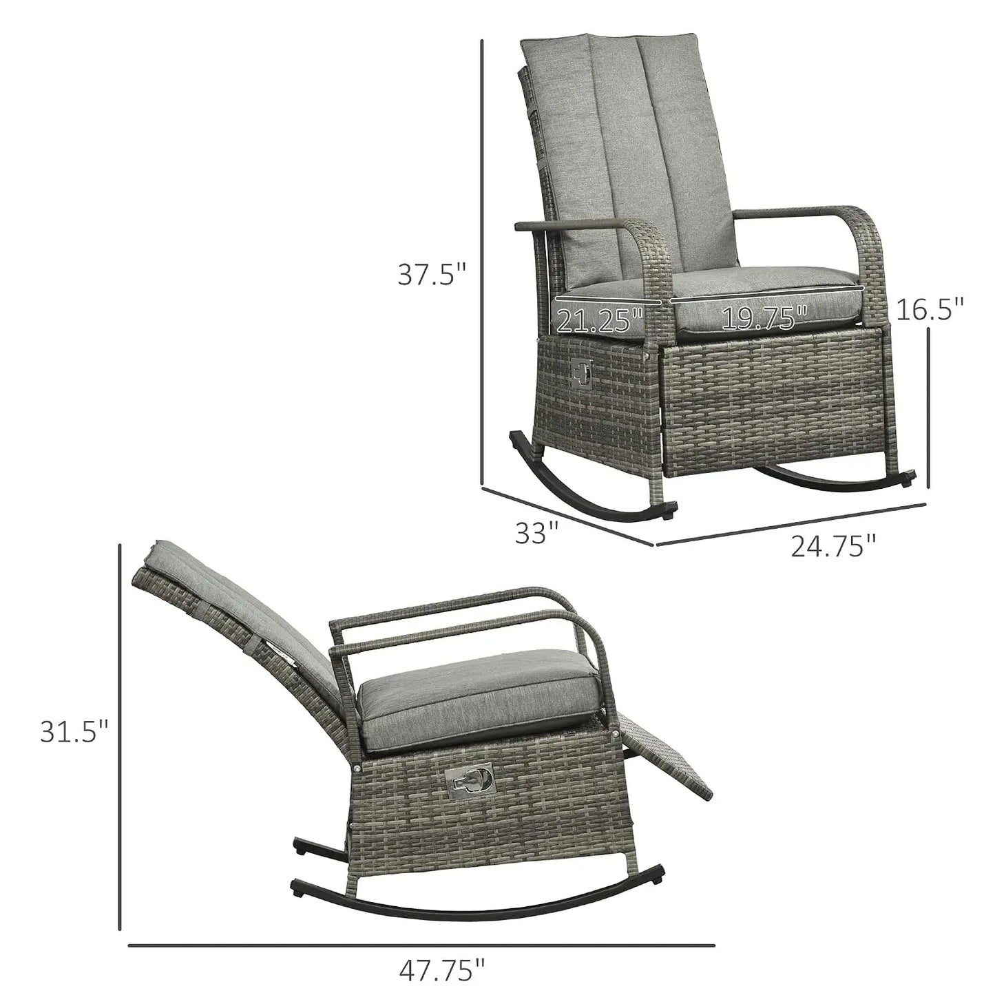 Wicker Outdoor Rocking Chair, Patio Recliner with Adjustment Backrest, PE Rattan Lounge Chair with Adjustable Footrest, Custom