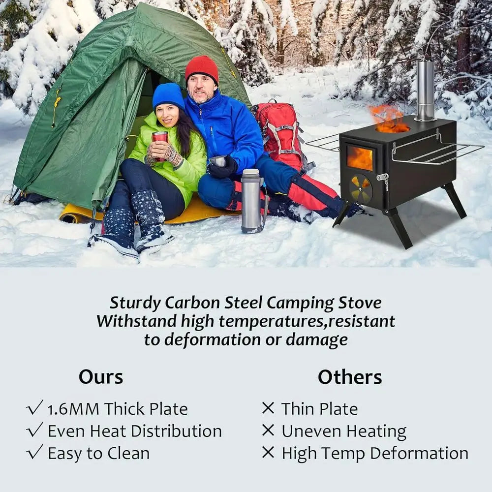 Hot Tent Stove, Portable Wood Burning Tent Stove Carbon Steel Camping Wood Stove with 7 Chimney Pipes or Tent, Camping, Ice-ishi