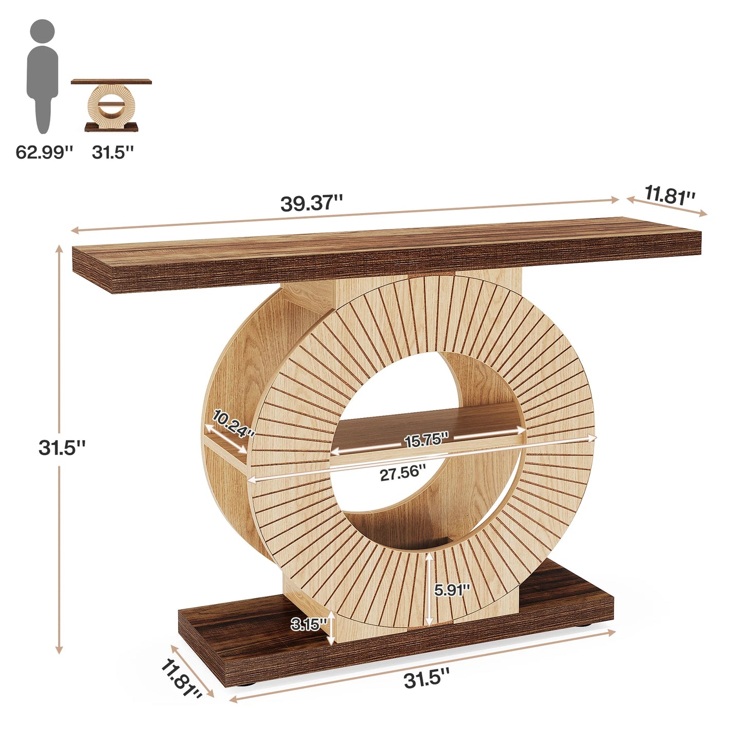Tribesigns Modern Console Table With Storage Shelves And Round Base