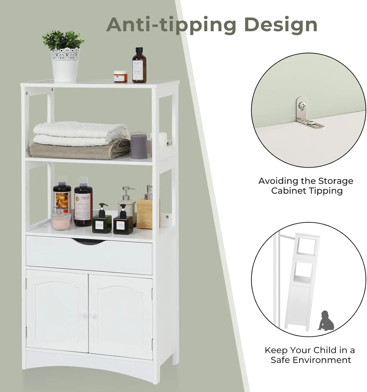 XMSJ Freestanding Kitchen Pantry Cabinet With Microwave Space And Drawer