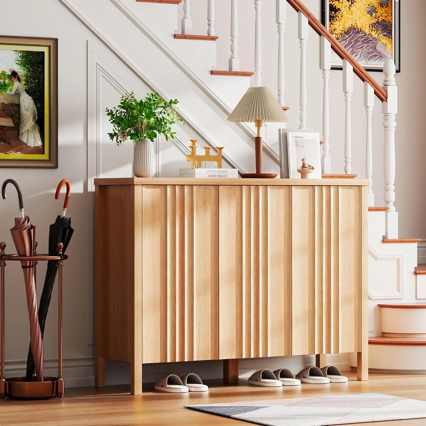 Shoe Cabinet with 3 Doors, Narrow Wooden Shoe Cabinet, Hidden Shoe Storage for Entryway, Foyer, Hallway (Brown), Custom