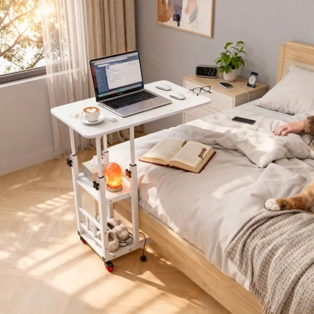 C-Shaped Sofa Side Table, Office Computer Desk, Movable Side Table, Sturdy Metal Frame, Multi-Functional Sofa, Bedroo