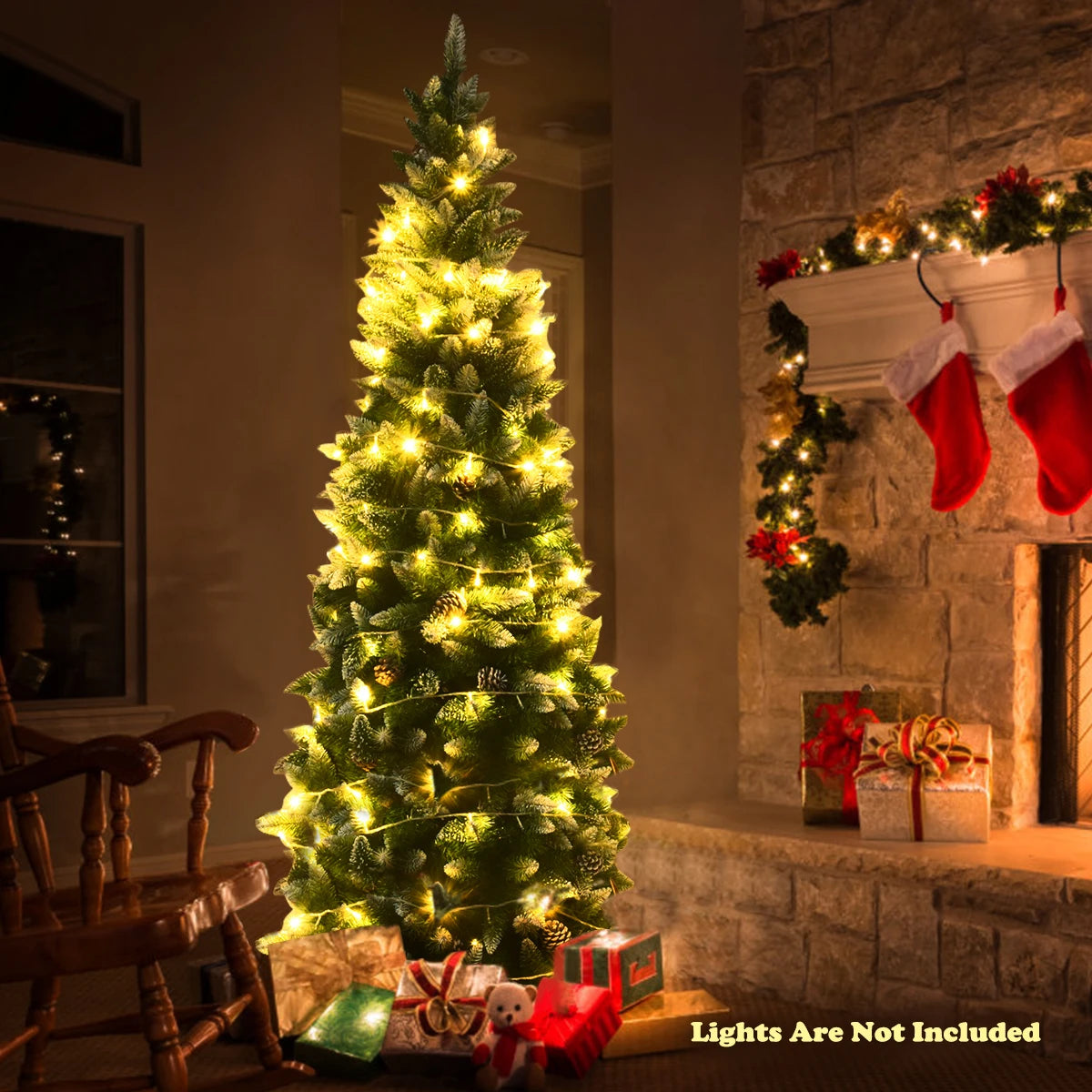 MULTIGOT Unlit Artificial Pencil Christmas Tree With Pine Cones