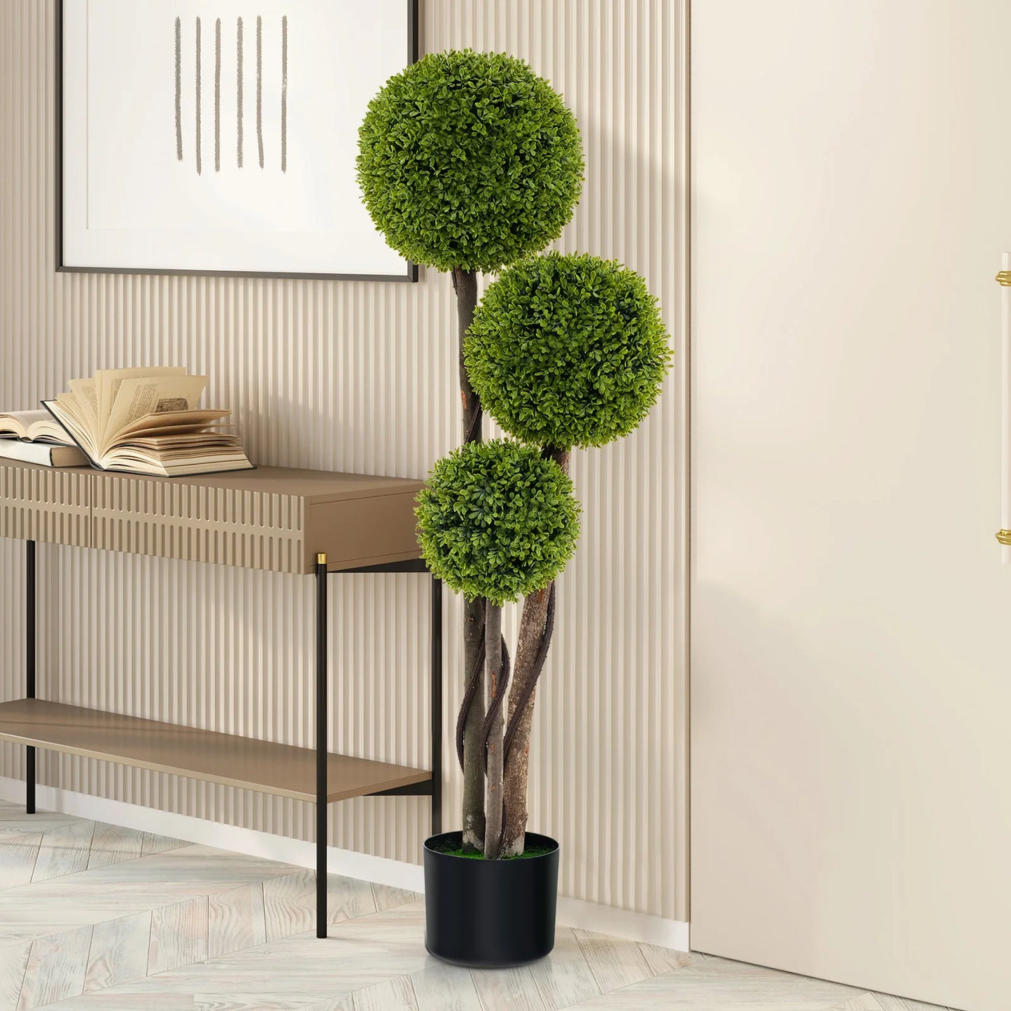 4 FT Artificial Boxwood Topiary Ball Tree with Triple Ball Faux Greenery Plant