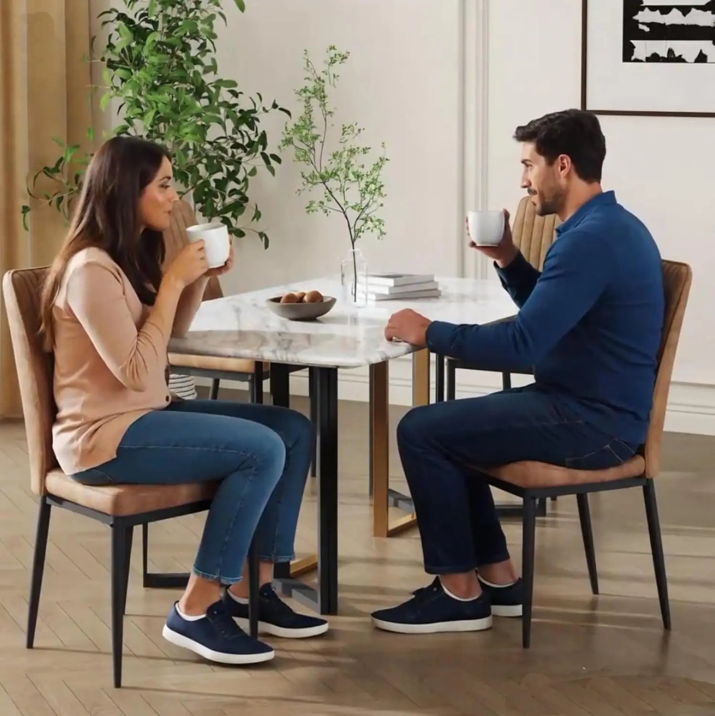 Modern Dining Room Chairs Set Of 4 Metal Suede Fabric