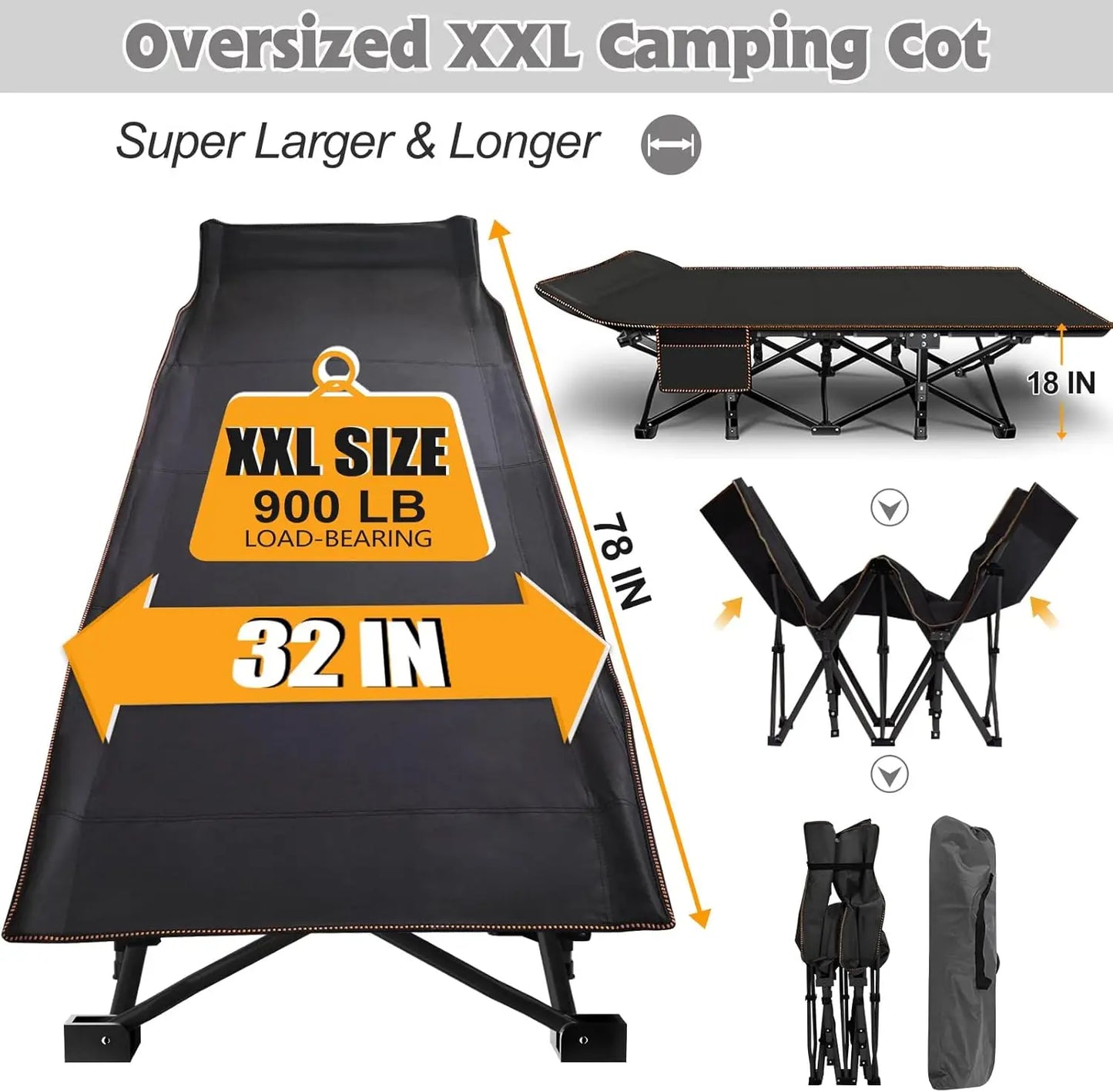 XMSJ Oversized Camping Cot For Adults Folding Bed Heavy Duty
