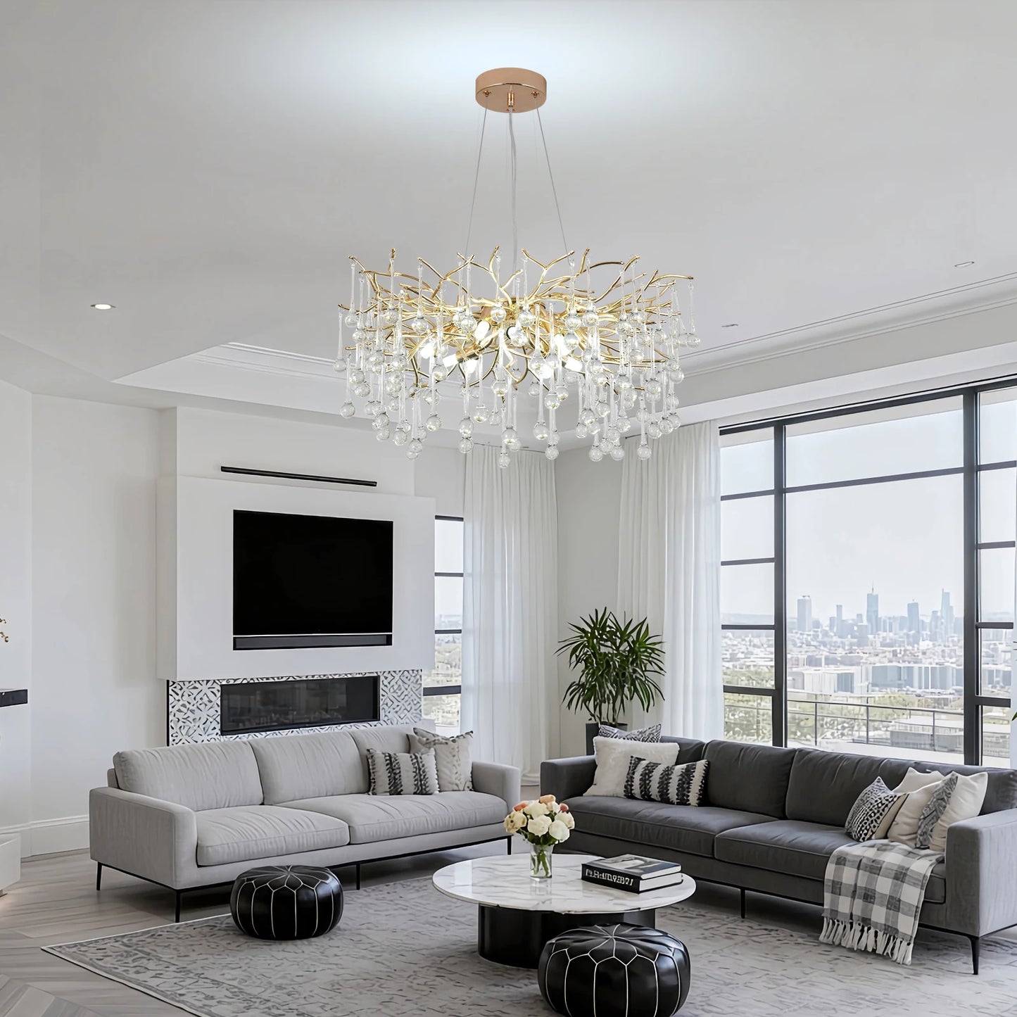 Modern Luxury Gold Crystal Ceiling Chandelier Tree Branch Shaped Pendant Light for Dining Living Room Bedroom Lustre Home Decor