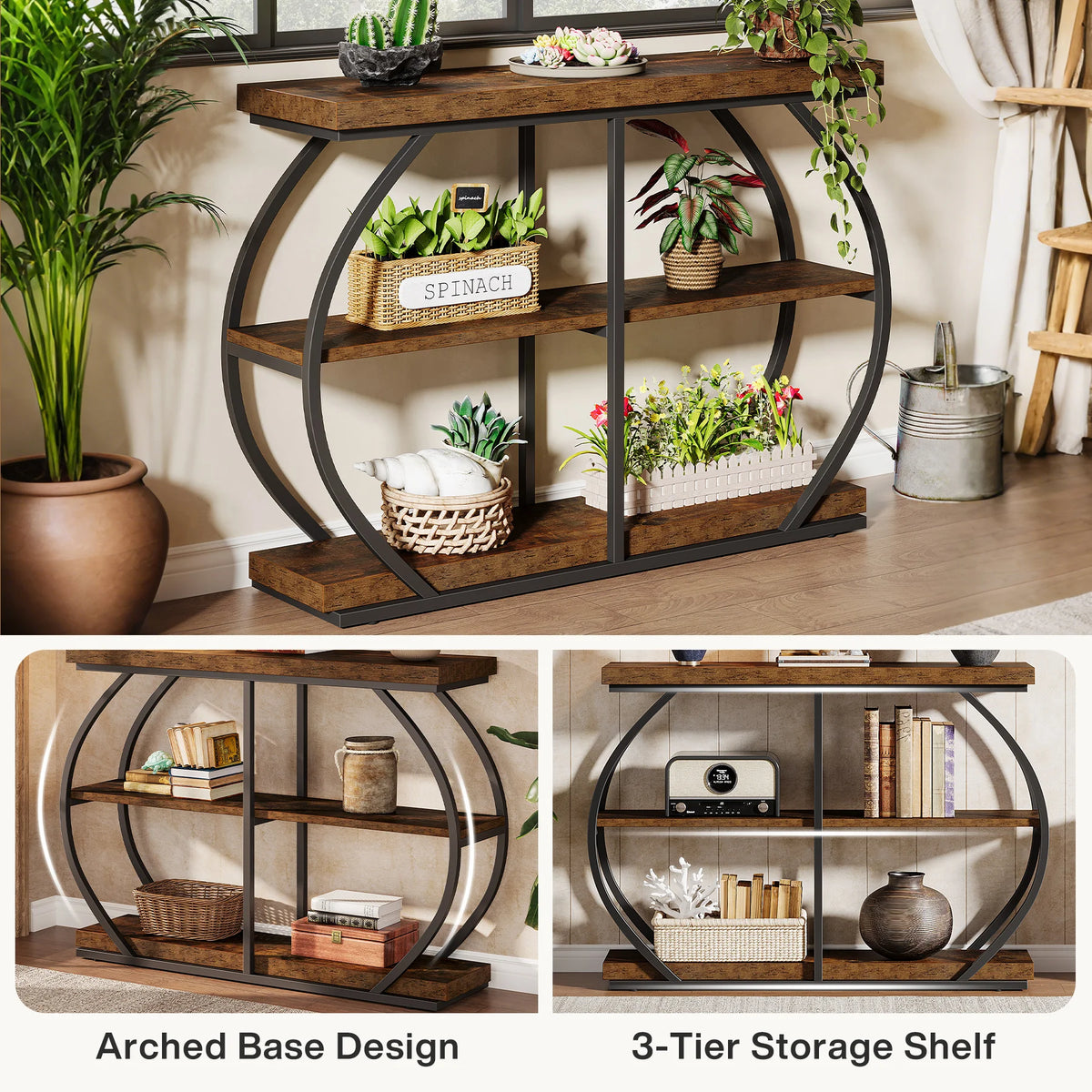 Tribesigns Industrial 3 Tier Console Table With Storage Shelves
