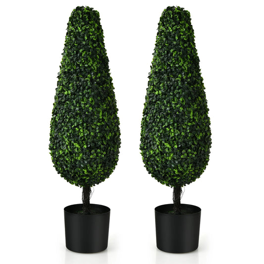 2 Pack 3FT Artificial Tower Topiary Tree UV Resistant Indoor Outdoor