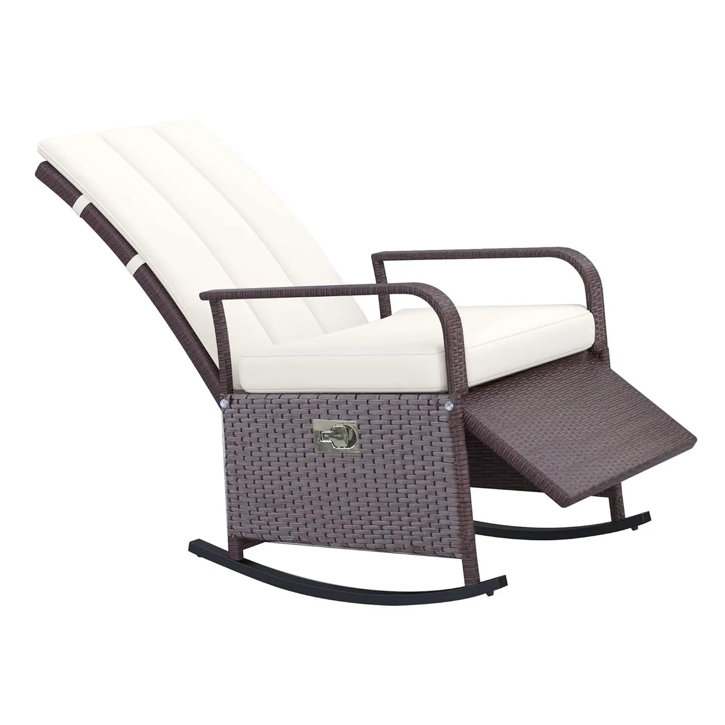 Wicker Outdoor Rocking Chair, Patio Recliner with Adjustment Backrest, PE Rattan Lounge Chair with Adjustable Footrest, Custom
