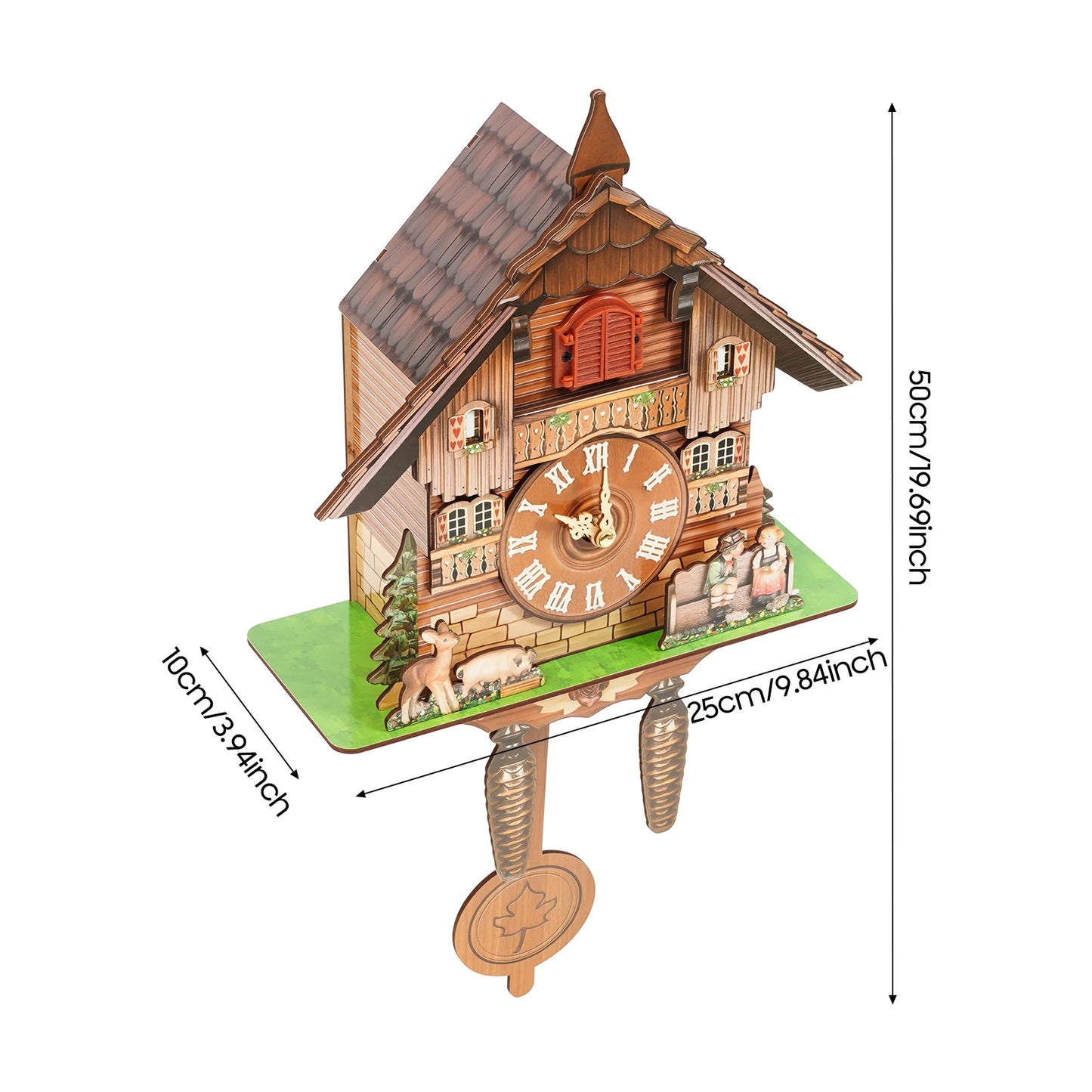 Wall Mount Clock Cuckoo Clock, Wood Cuckoo-Clock, 7:00-21:00 Chime Time 25*10*50cm Pointers+Time Scales Display