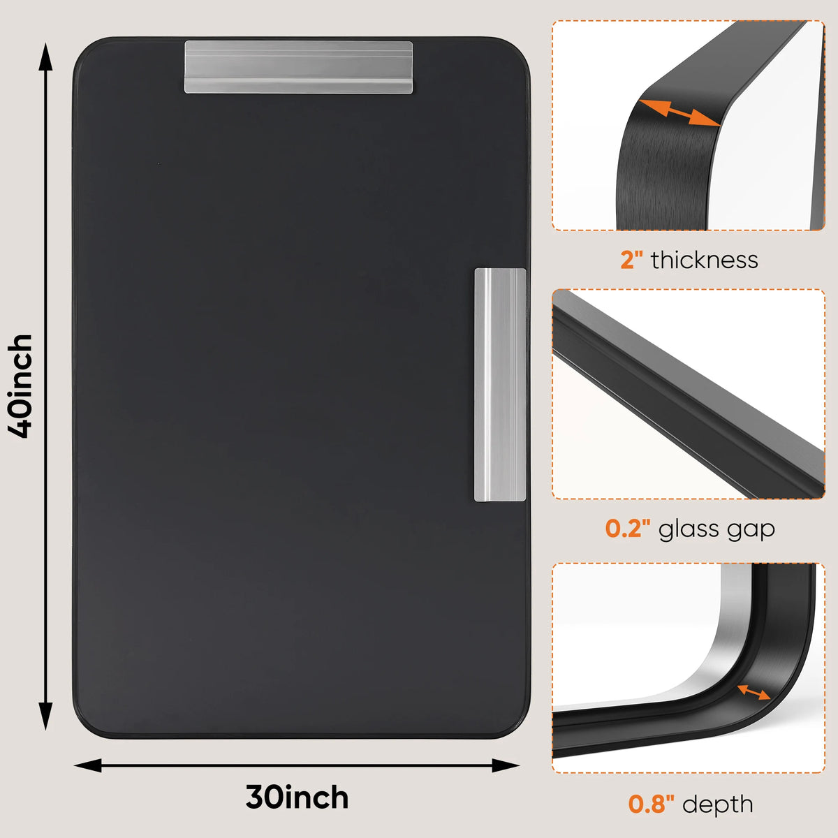 JHK Matte Metal Framed Bathroom Vanity Mirror With Tempered Glass