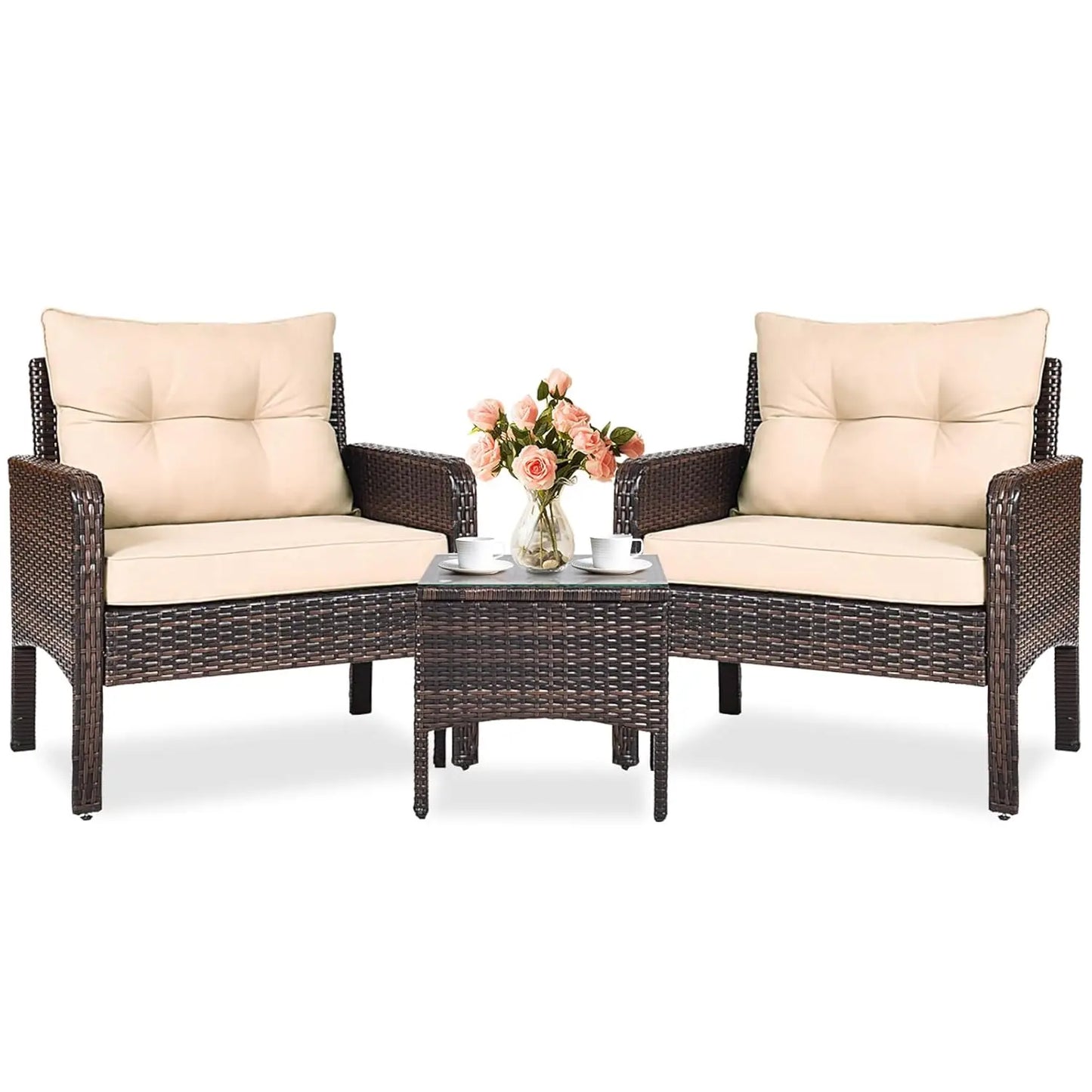 Outdoor Wicker Patio Bistro Set With Cushions All Weather PE Rattan