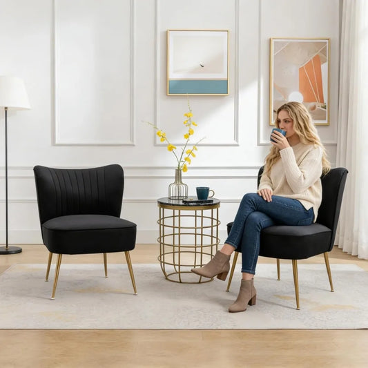 MOYU Velvet Accent Chair Set Of 2 Modern Slipper Chairs