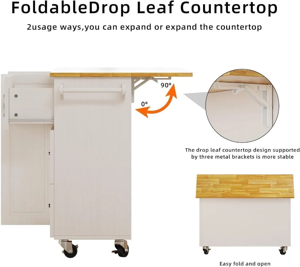 Portable Rolling Kitchen Island With Storage And Towel Rack