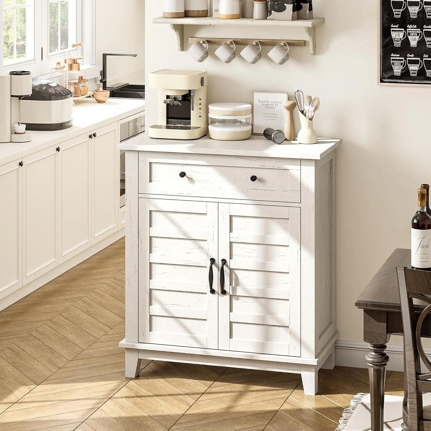 Farmhouse Storage Cabine 3-Tiers Adjustable Shelf, Rustic Kitchen & Dining Room Organizer, Multi-Functional Entryway Cabinet