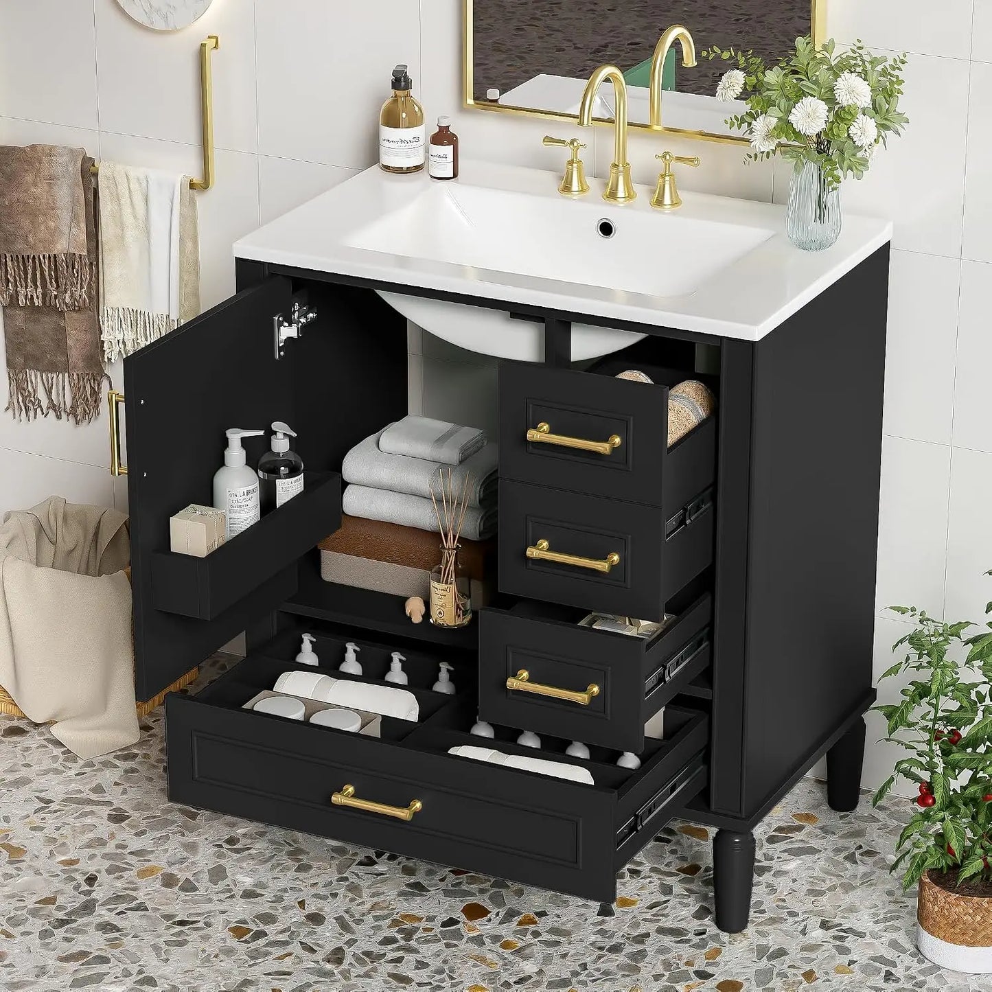 30" Bathroom Vanity with Ceramic Sink, Modern Freestanding Storage Cabinet with Sink Suite Set, Soft Closing Door,, Custom