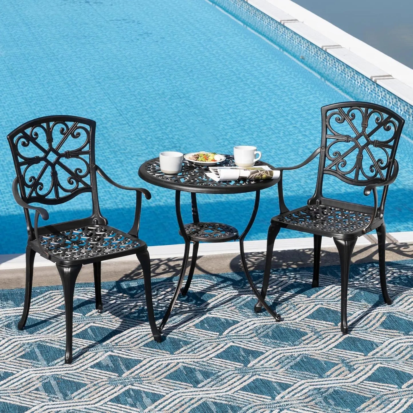 3 Piece Outdoor Bistro Set Cast Aluminum Patio Table Chairs