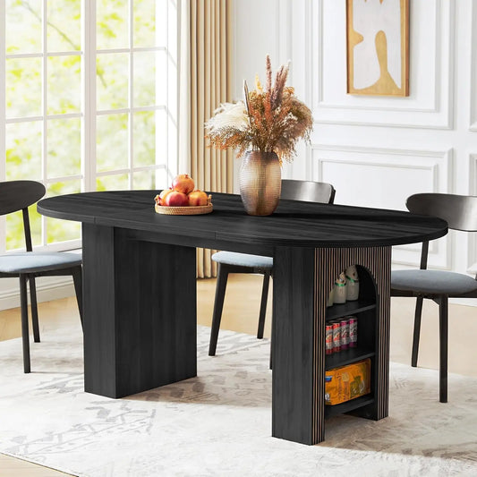MOYU Oval Dining Table With Dual Storage Shelves Modern Farmhouse