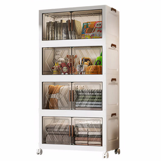 4 Tier Folding Storage Boxes With Doors And Wheels
