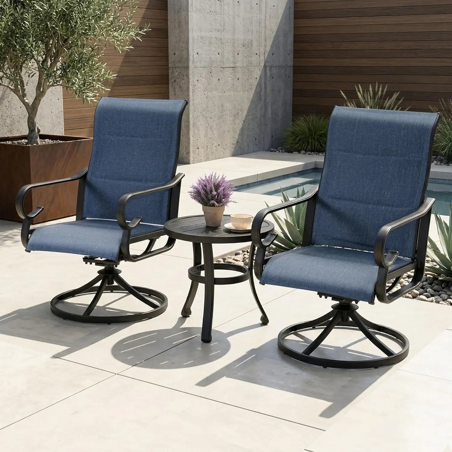 3-Piece Patio Bistro Set, All Weather Breathable Textilene Swivel Chairs and Side Table, Outdoor Patio Furniture Set, Custom