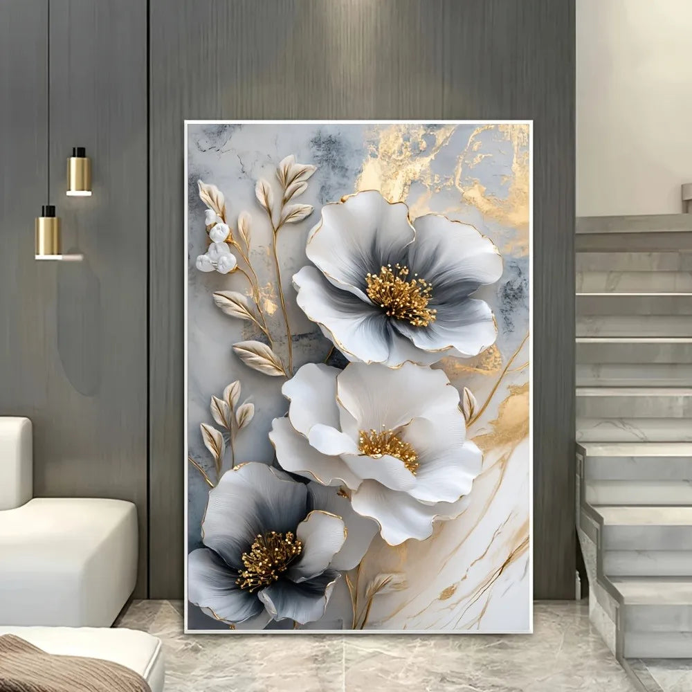 Modern Luxury Floral Canvas Mural 3D Painting For Living Room