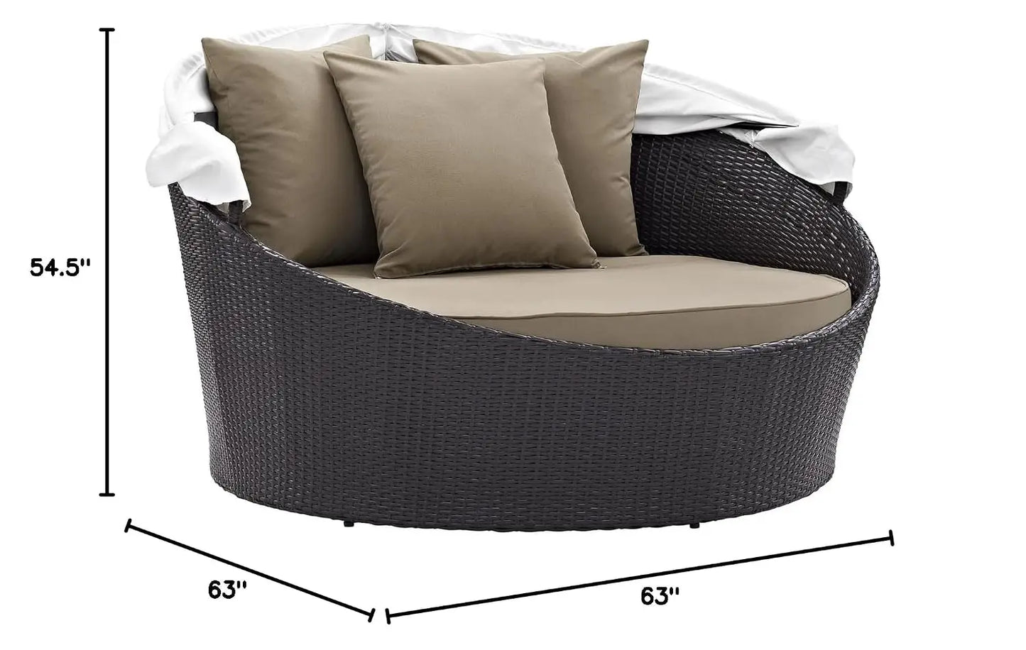 Convene Wicker Rattan Outdoor Patio Retractable Canopy Round Poolside Sofa Daybed in Espresso Mocha, Custom