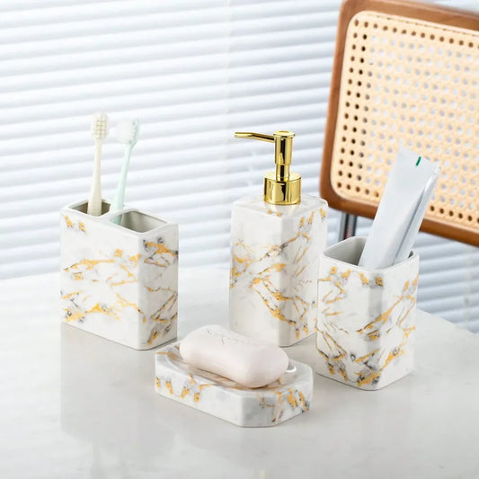 Bathroom Accessories Set Lotion Dispenser Toothbrush Holder Tumbler Soap Dish