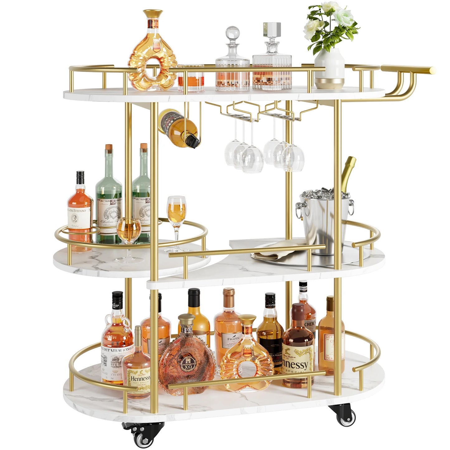 TWISTER.CK Bar Cart 4-Tier Mobile Serving Cart With Wine Rack