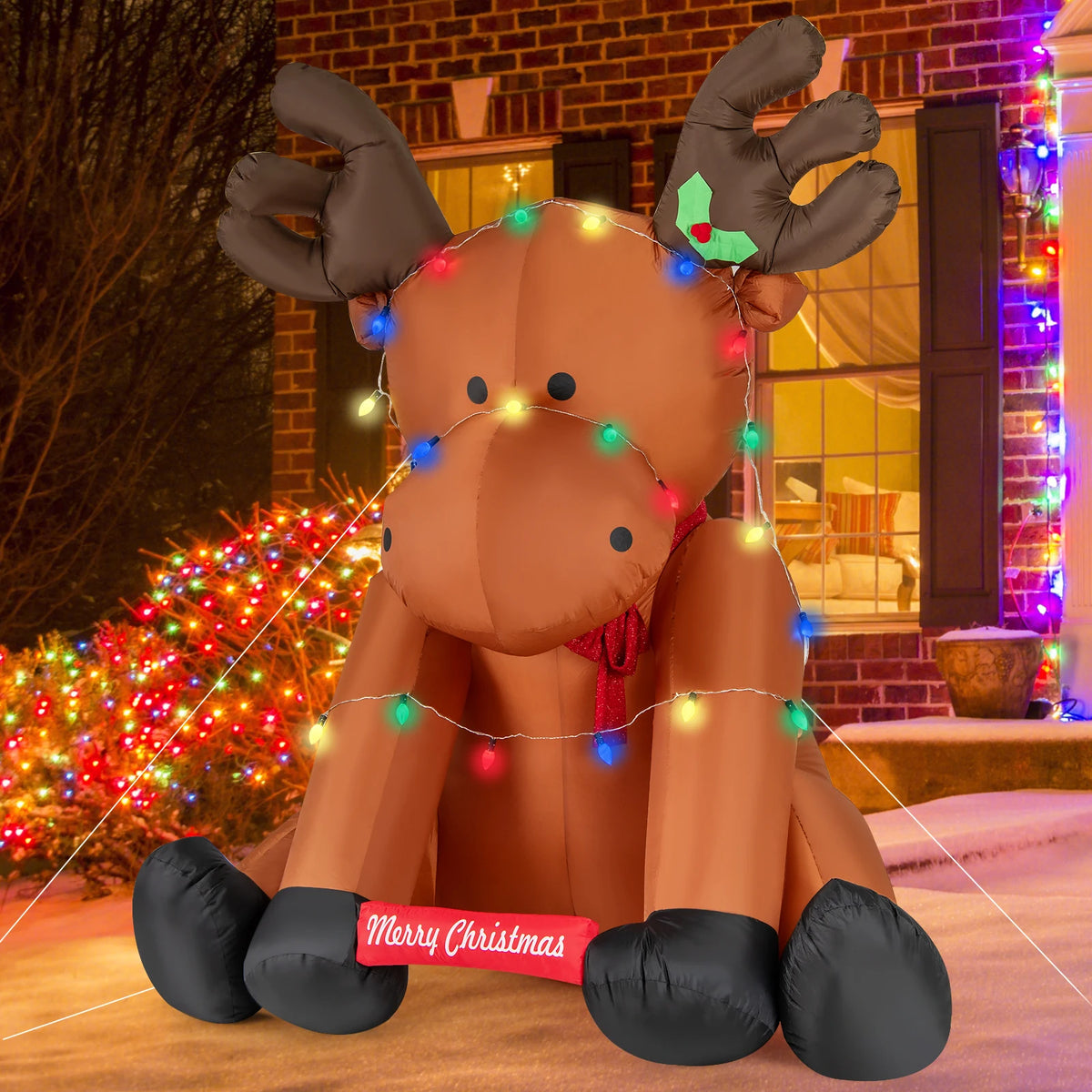 LIFEZEAL Lighted Christmas Inflatable Reindeer Lawn Decoration