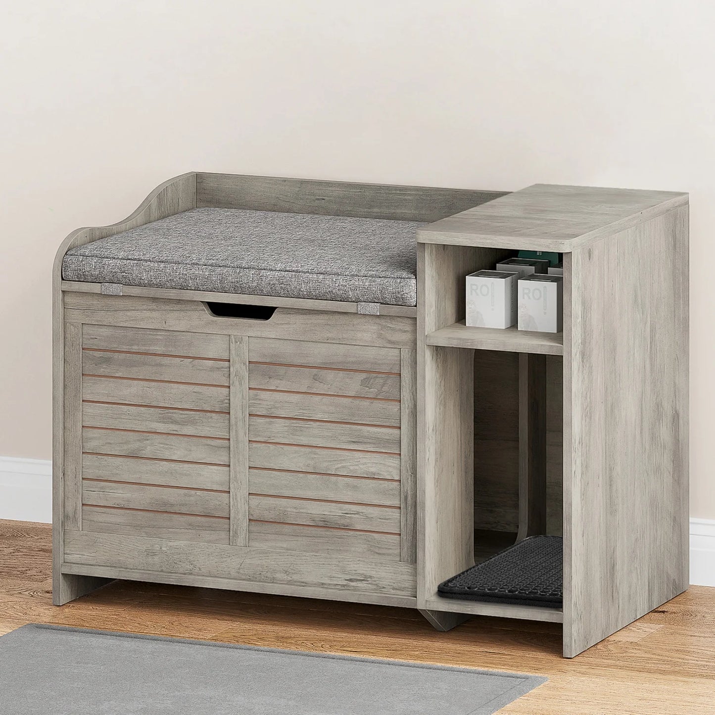 Litter Box Enclosure with Top Opening and Pad, Hidden Litter Box Furniture, Cat Litter Box Cabinet with Scratch Pad
